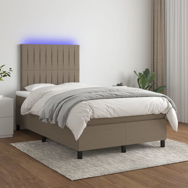 Boxspring met matras en LED stof taupe 120x200 cm 120 x 200 cm Verticale strepen