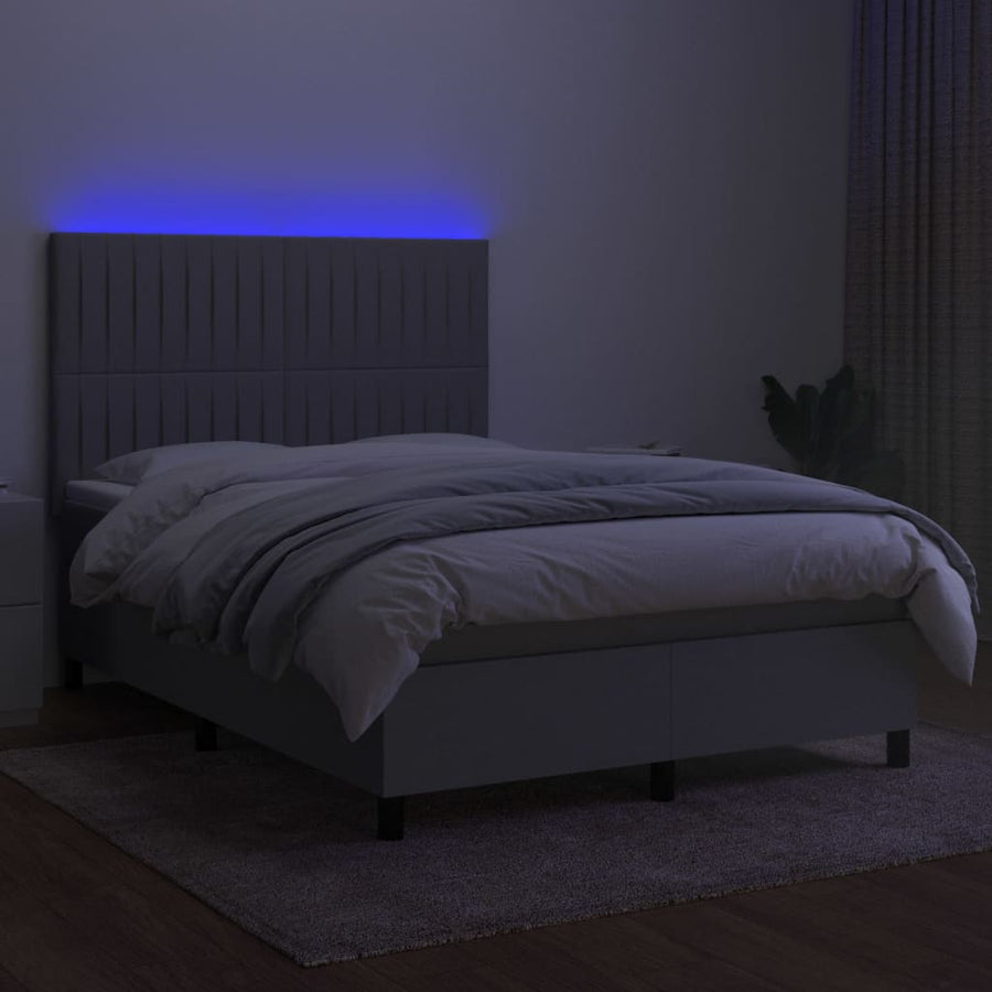 Boxspring Met Matras En Led Stof Lichtgrijs 140 x 190 cm Verticale strepen