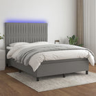 Boxspring Met Matras En Led Stof Donkergrijs 140 x 190 cm Verticale strepen