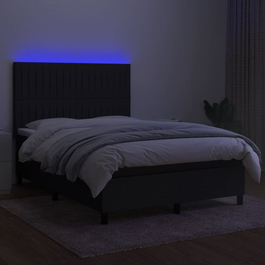 Boxspring Met Matras En Led Stof Zwart 140 x 190 cm Verticale strepen