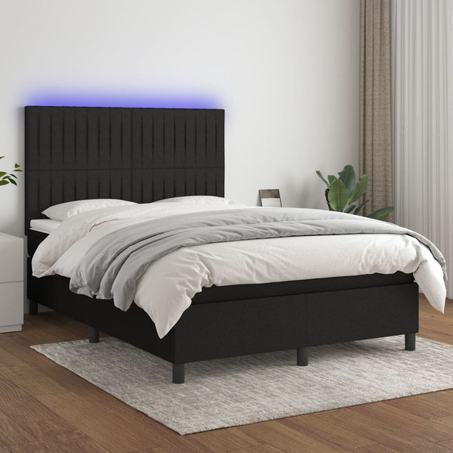 Boxspring Met Matras En Led Stof Zwart 140 x 190 cm Verticale strepen