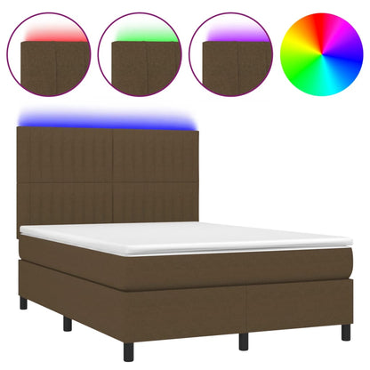 Boxspring met matras en LED stof donkerbruin 140x190 cm 140 x 190 cm Verticale strepen