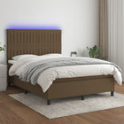 Boxspring met matras en LED stof donkerbruin 140x190 cm 140 x 190 cm Verticale strepen