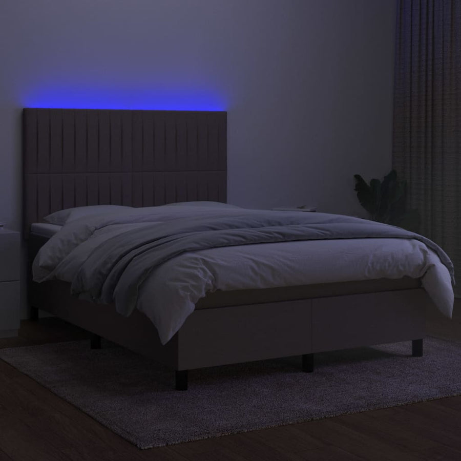 Boxspring Met Matras En Led Stof Taupe 140 x 190 cm Verticale strepen
