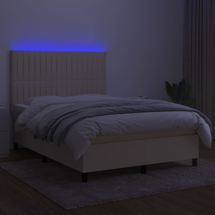 Boxspring Met Matras En Led Stof Kleurig Crème 140 x 190 cm Verticale strepen