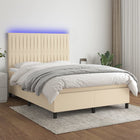 Boxspring Met Matras En Led Stof Kleurig Crème 140 x 190 cm Verticale strepen