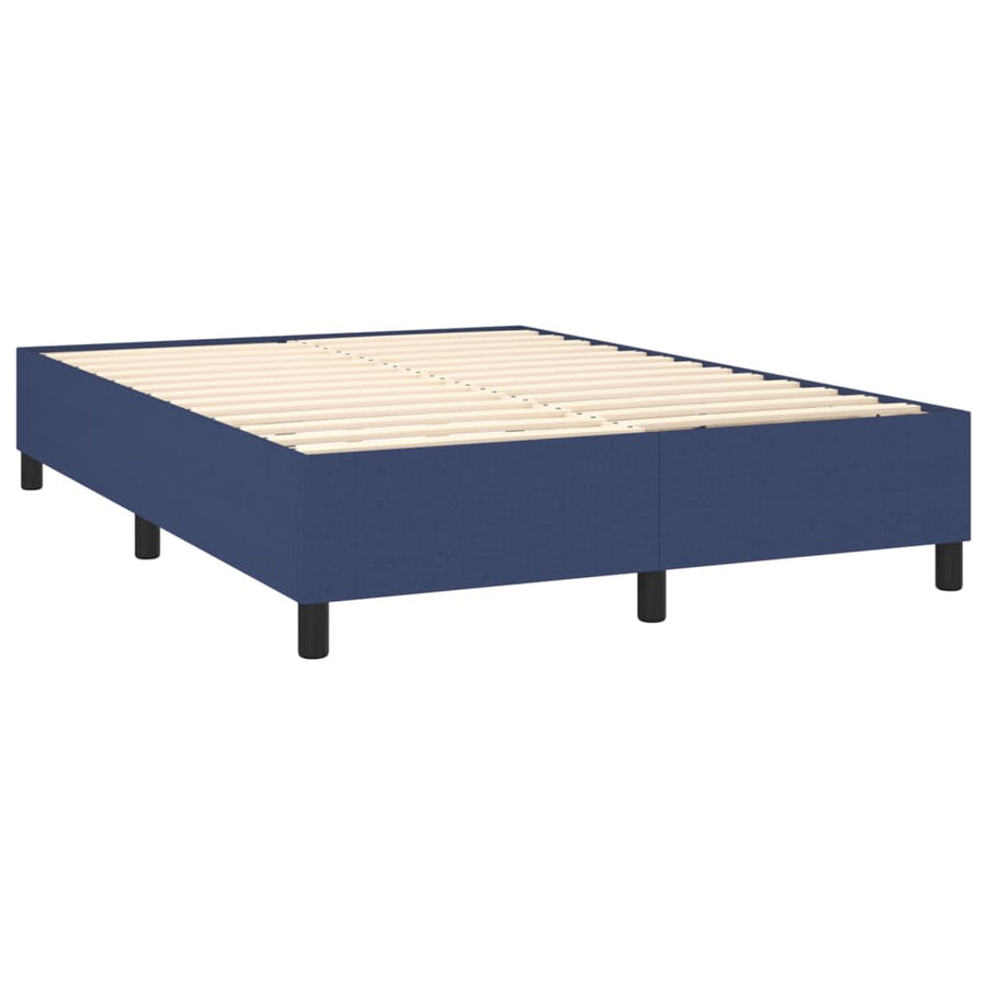 Boxspring Met Matras En Led Stof Blauw 140 x 190 cm Verticale strepen