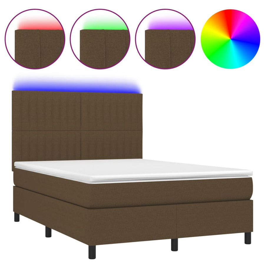 Boxspring met matras en LED stof donkerbruin 140x200 cm 140 x 200 cm Donkerbruin