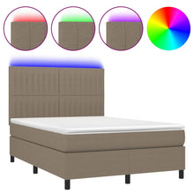 Boxspring Met Matras En Led Stof Taupe 140 x 200 cm Verticale strepen