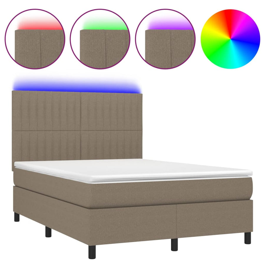Boxspring Met Matras En Led Stof Taupe 140 x 200 cm Verticale strepen