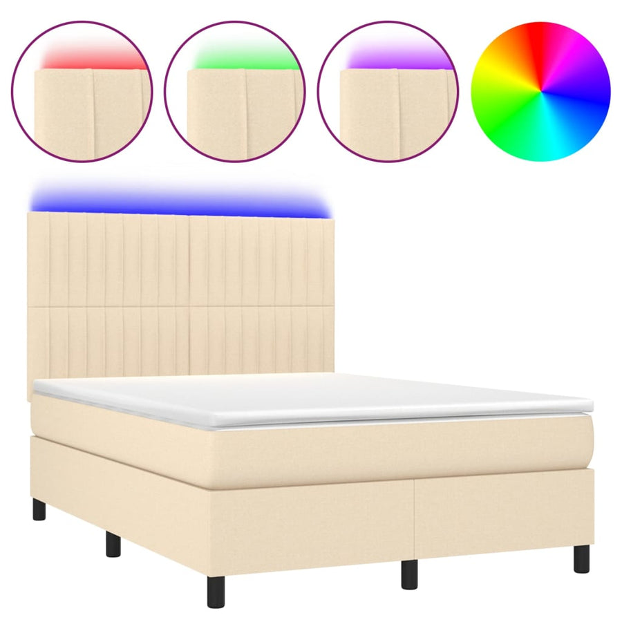 Boxspring Met Matras En Led Stof Kleurig Crème 140 x 200 cm Verticale strepen