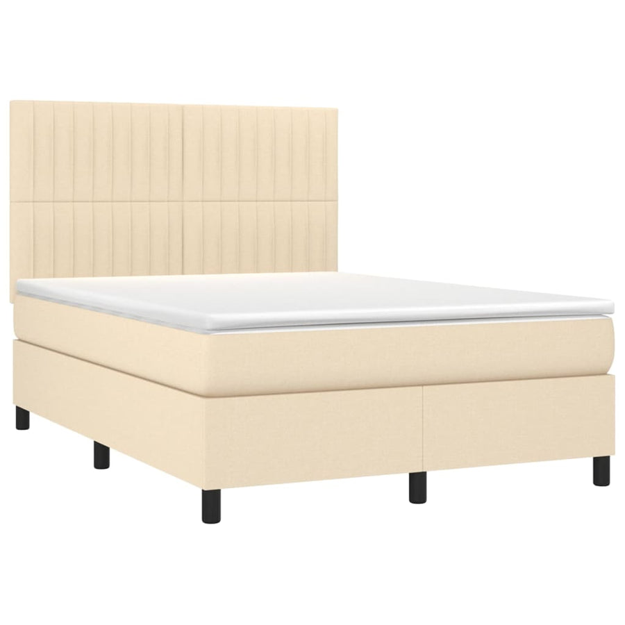 Boxspring Met Matras En Led Stof Kleurig Crème 140 x 200 cm Verticale strepen