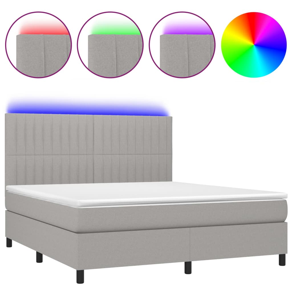 Boxspring met matras en LED stof lichtgrijs 160x200 cm 160 x 200 cm Verticale strepen