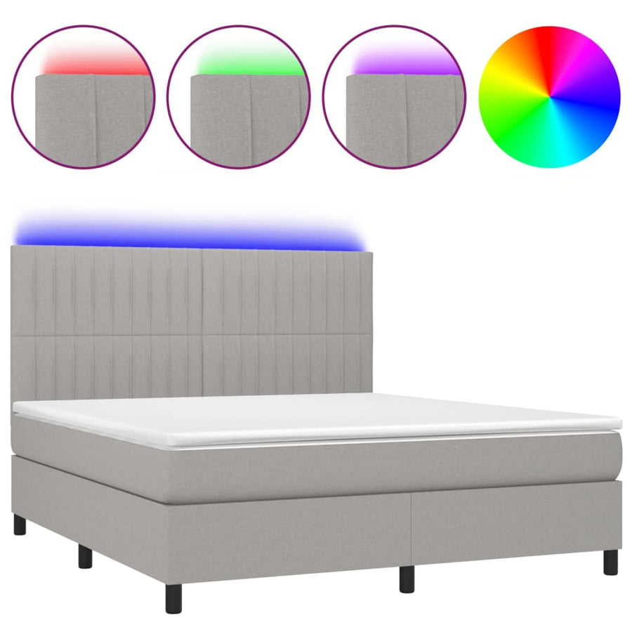 Boxspring met matras en LED stof lichtgrijs 160x200 cm 160 x 200 cm Verticale strepen