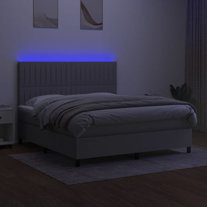 Boxspring met matras en LED stof lichtgrijs 160x200 cm 160 x 200 cm Verticale strepen