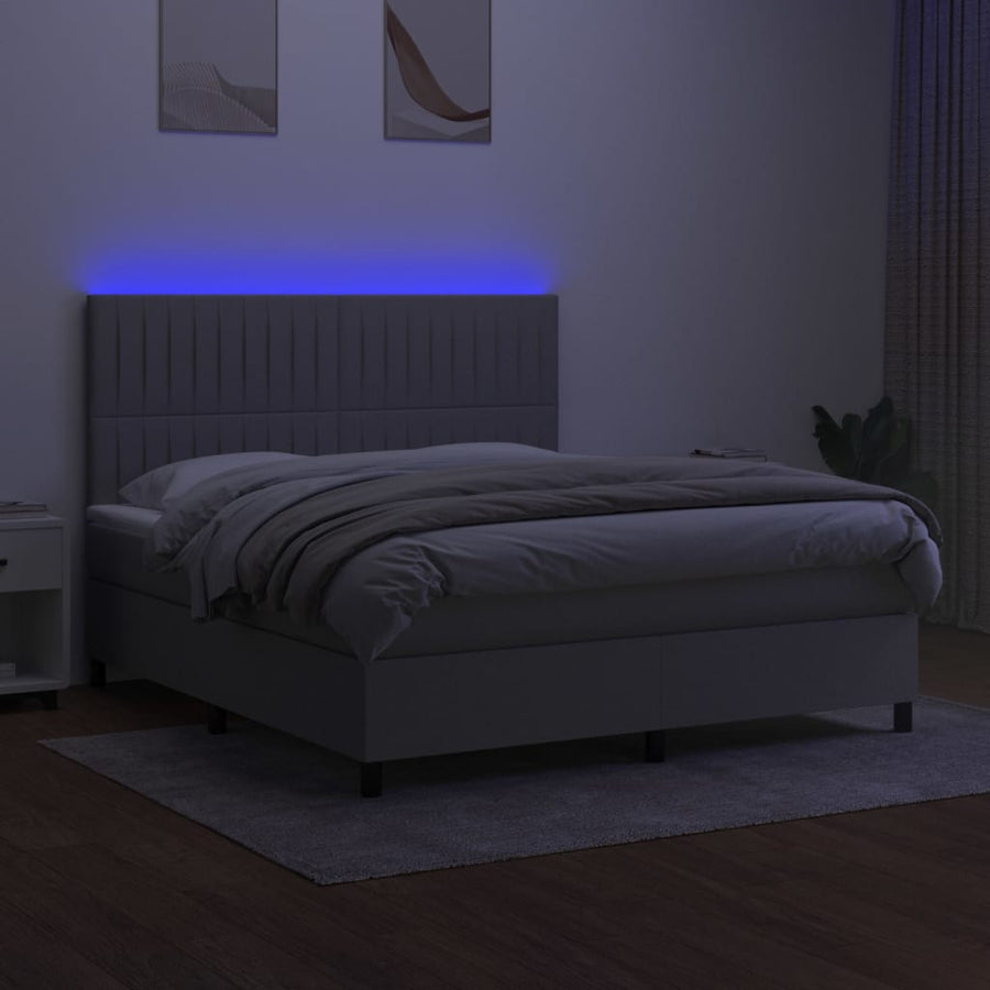 Boxspring met matras en LED stof lichtgrijs 160x200 cm 160 x 200 cm Verticale strepen