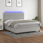 Boxspring met matras en LED stof lichtgrijs 160x200 cm 160 x 200 cm Verticale strepen