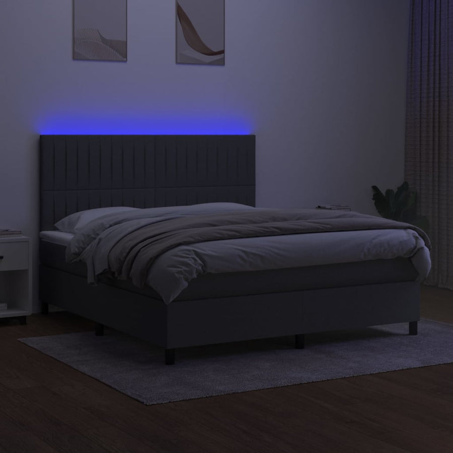 Boxspring Met Matras En Led Stof Donkergrijs 160 x 200 cm Verticale strepen