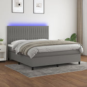 Boxspring 160x200 cm donkergrijs met matras en LED