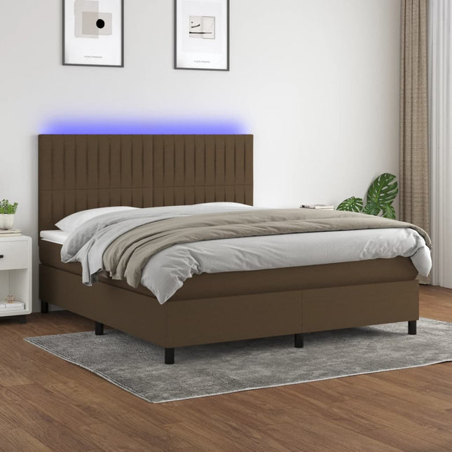 Boxspring Met Matras En Led Stof Donkerbruin 160 x 200 cm Verticale strepen