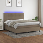 Boxspring Met Matras En Led Stof Taupe 160 x 200 cm Verticale strepen