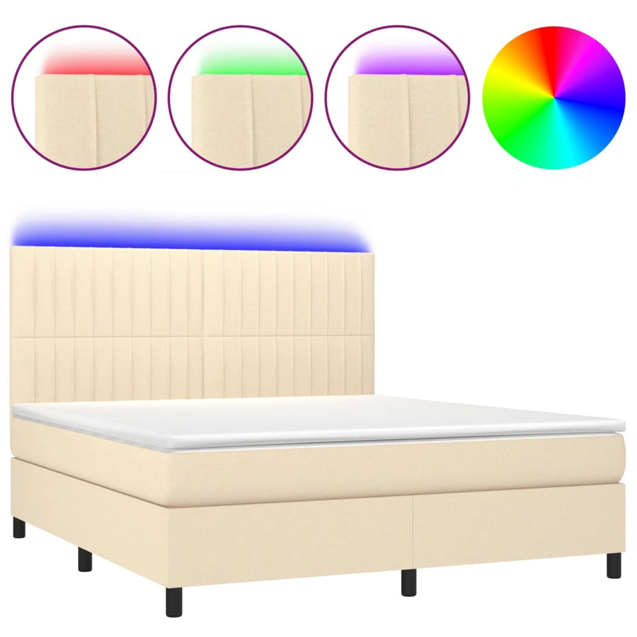 Boxspring Met Matras En Led Stof Kleurig Crème 160 x 200 cm Verticale strepen