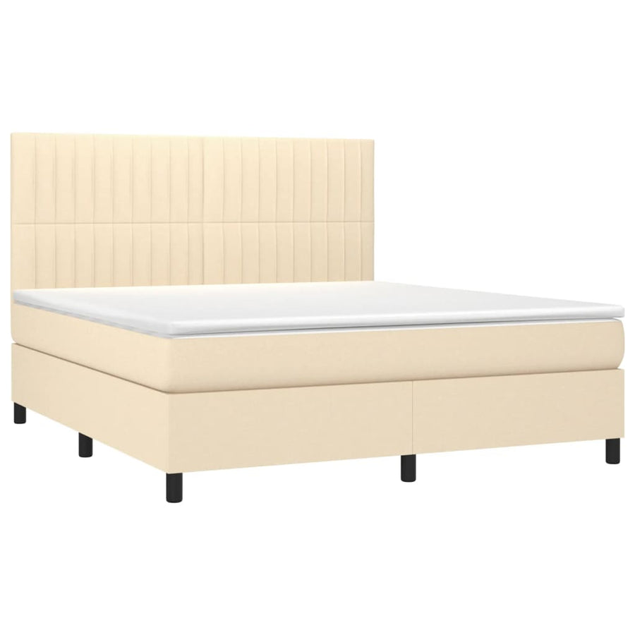 Boxspring Met Matras En Led Stof Kleurig Crème 160 x 200 cm Verticale strepen