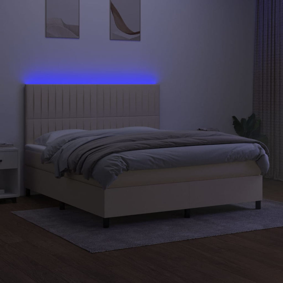 Boxspring Met Matras En Led Stof Kleurig Crème 160 x 200 cm Verticale strepen