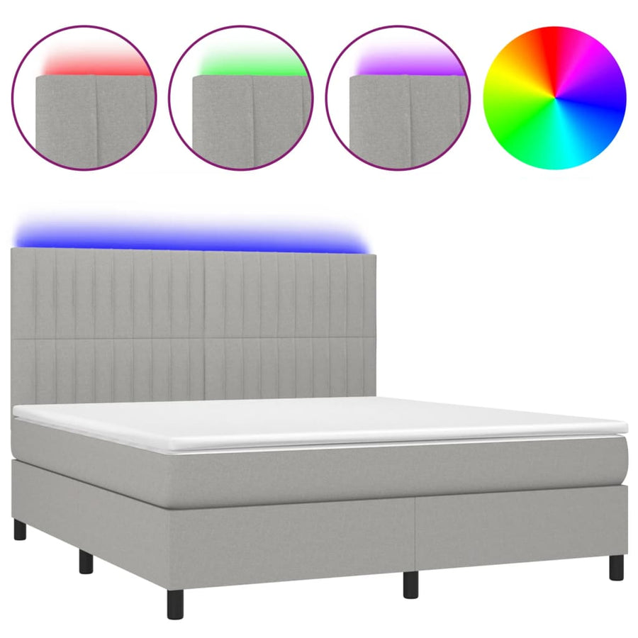 Boxspring met matras en LED stof lichtgrijs 180x200 cm 180 x 200 cm Verticale strepen