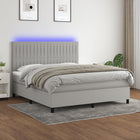 Boxspring met matras en LED stof lichtgrijs 180x200 cm 180 x 200 cm Verticale strepen