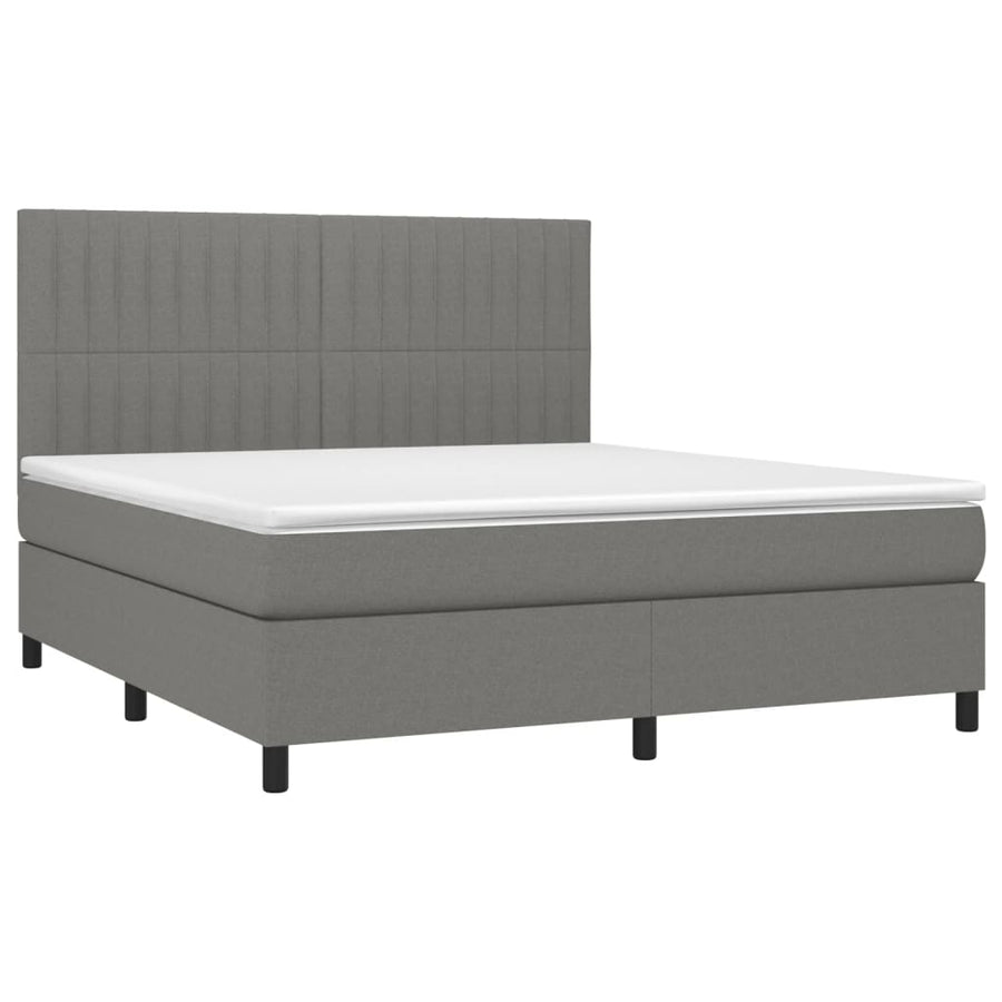 Boxspring Met Matras En Led Stof Donkergrijs 180 x 200 cm Verticale strepen