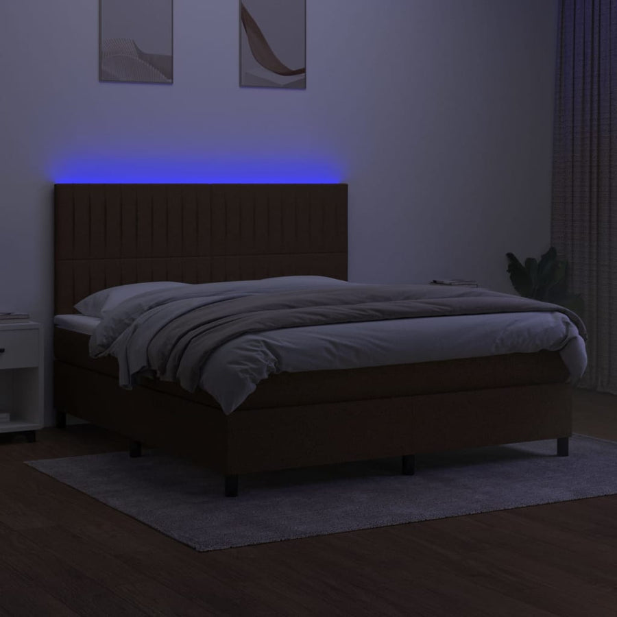 Boxspring Met Matras En Led Stof Donkerbruin 180 x 200 cm Verticale strepen