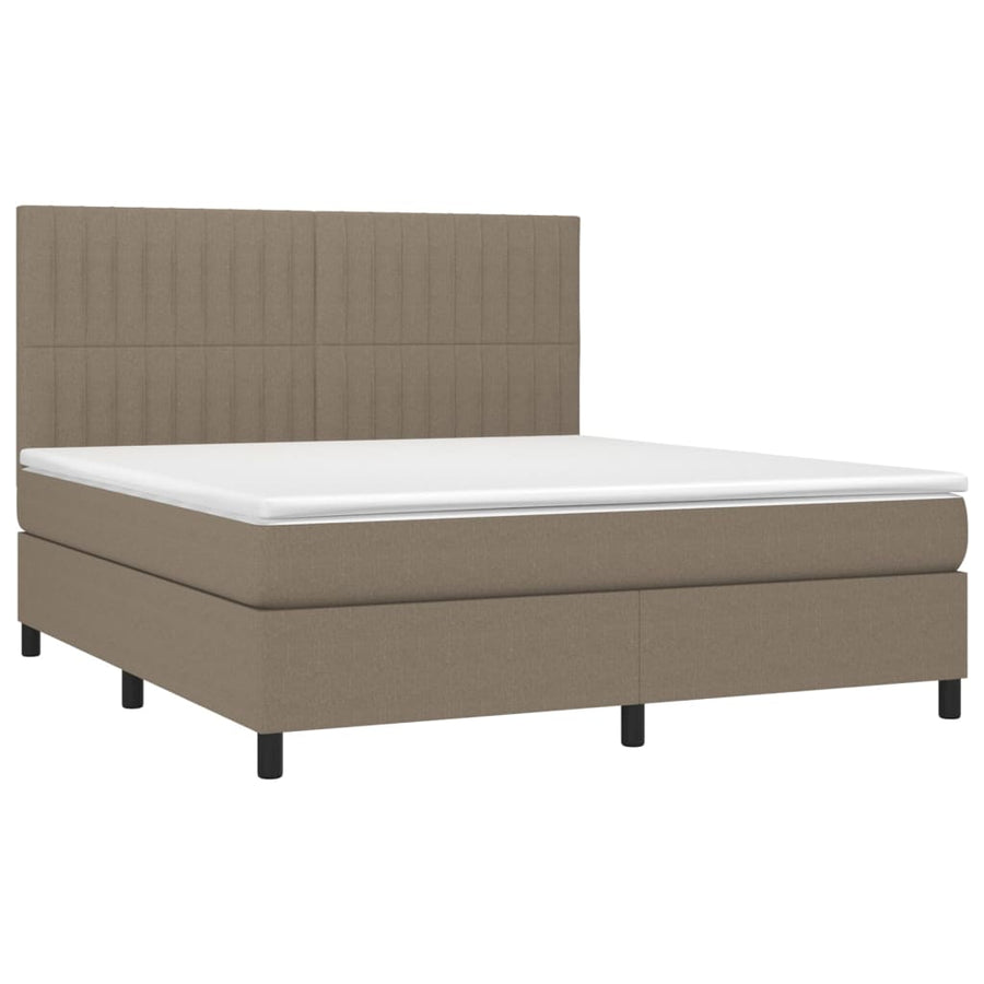 Boxspring Met Matras En Led Stof Taupe 180 x 200 cm Verticale strepen