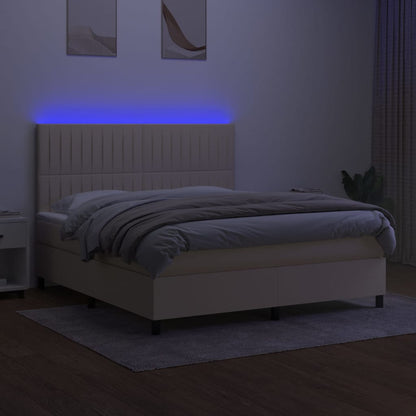 Boxspring Met Matras En Led Stof Crèmekleurig 180X200 Cm 180 x 200 cm Verticale strepen