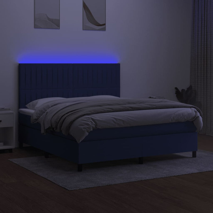 Boxspring Met Matras En Led Stof Blauw 180 x 200 cm Verticale strepen