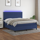 Boxspring Met Matras En Led Stof Blauw 180 x 200 cm Verticale strepen