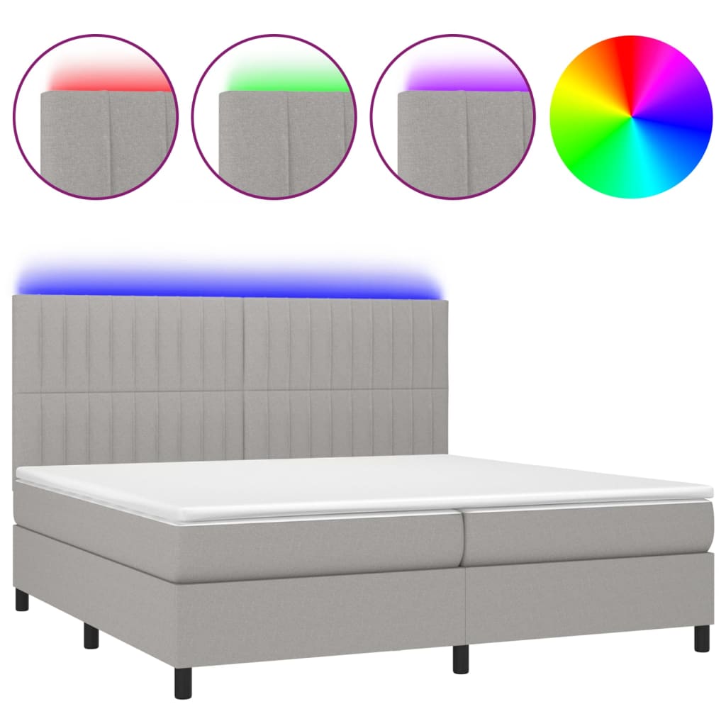 Boxspring Met Matras En Led Stof Lichtgrijs 200 x 200 cm Verticale strepen