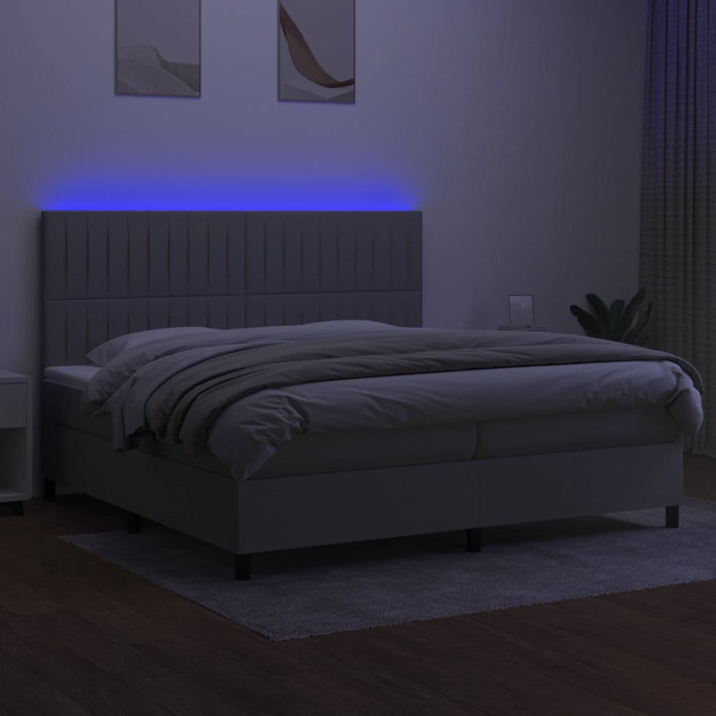Boxspring Met Matras En Led Stof Lichtgrijs 200 x 200 cm Verticale strepen