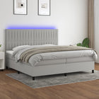 Box spring with mattress and LED fabric light grey 200x200 cm