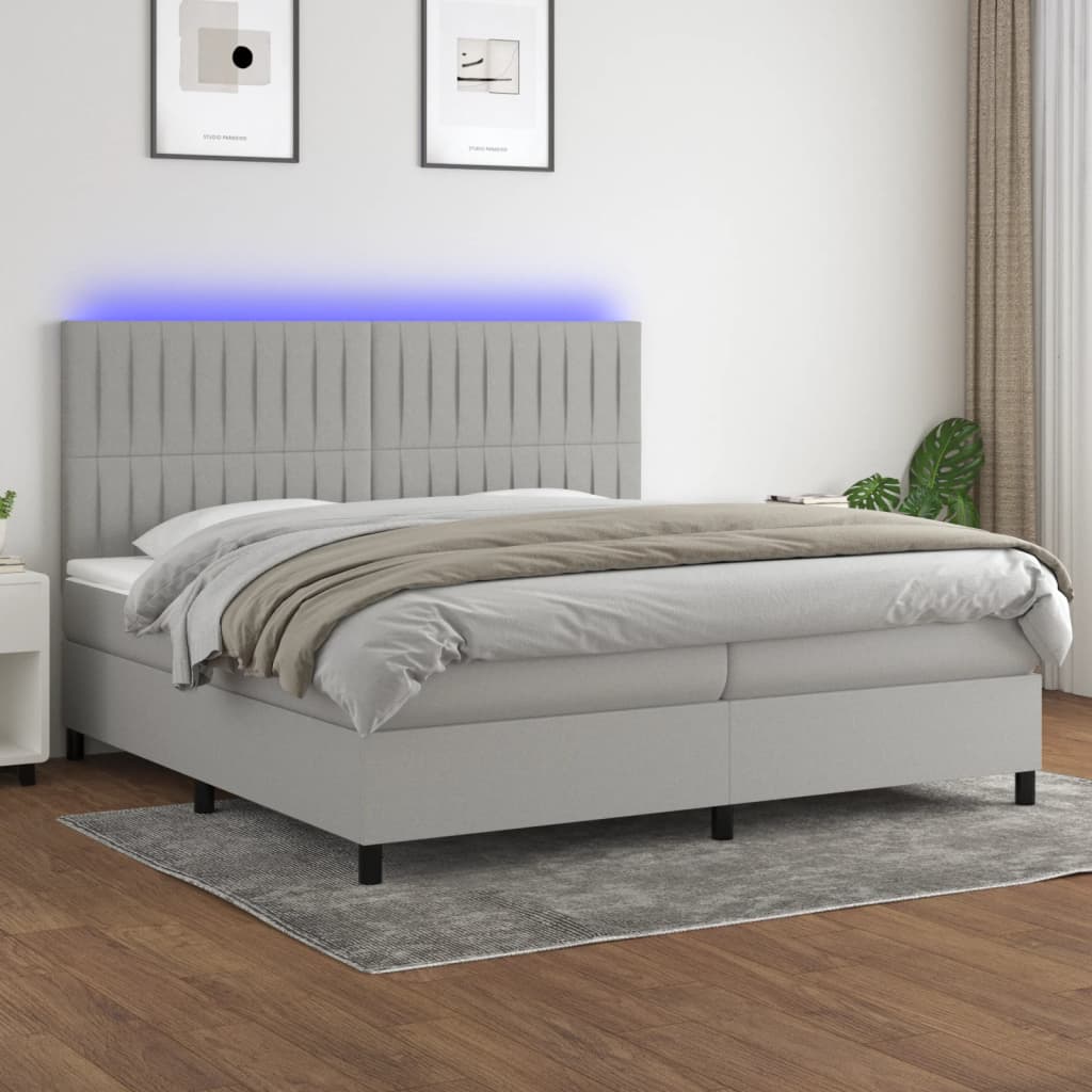 Boxspring Met Matras En Led Stof Lichtgrijs 200 x 200 cm Verticale strepen
