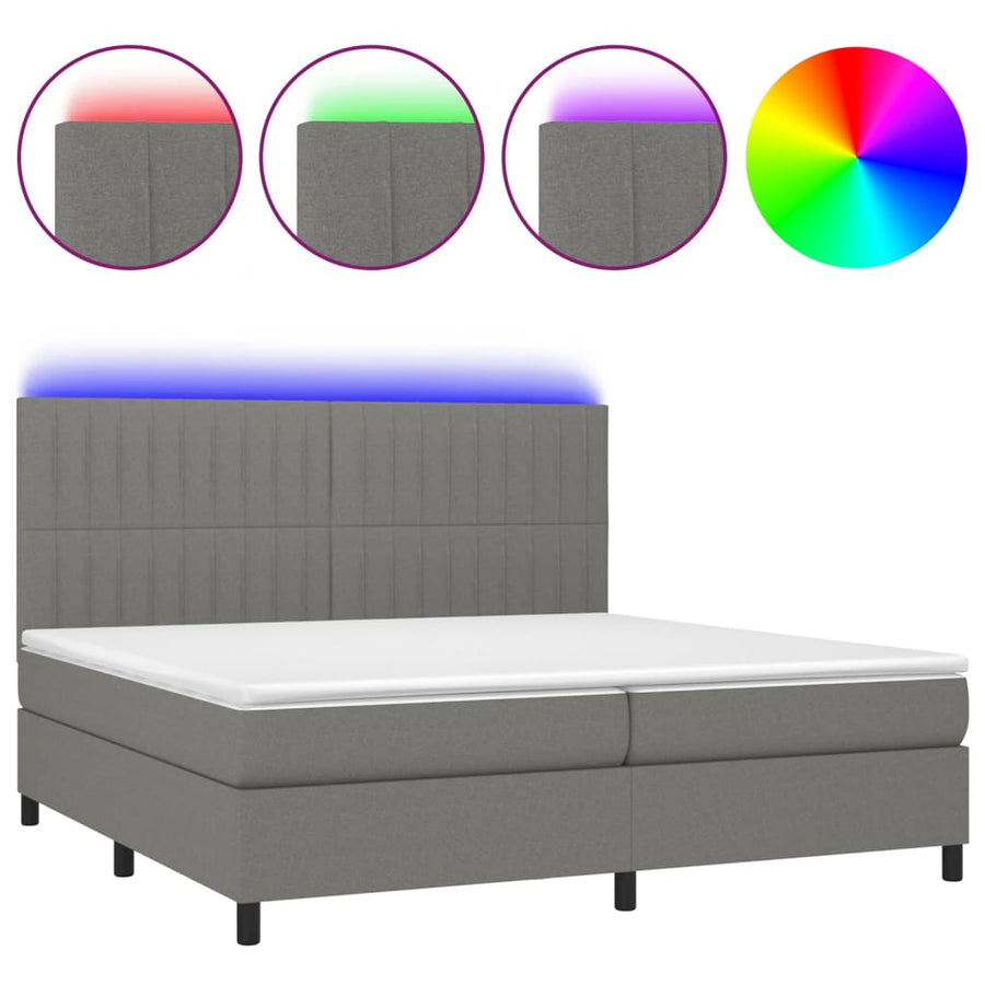 Boxspring Met Matras En Led Stof Donkergrijs 200 x 200 cm Verticale strepen