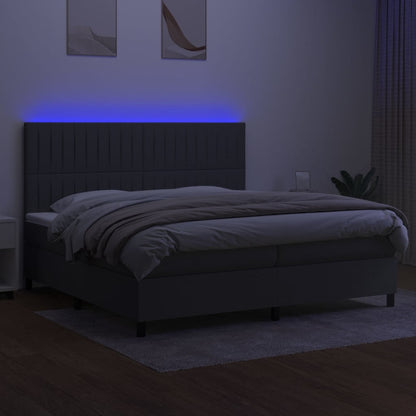 Boxspring Met Matras En Led Stof Donkergrijs 200 x 200 cm Verticale strepen