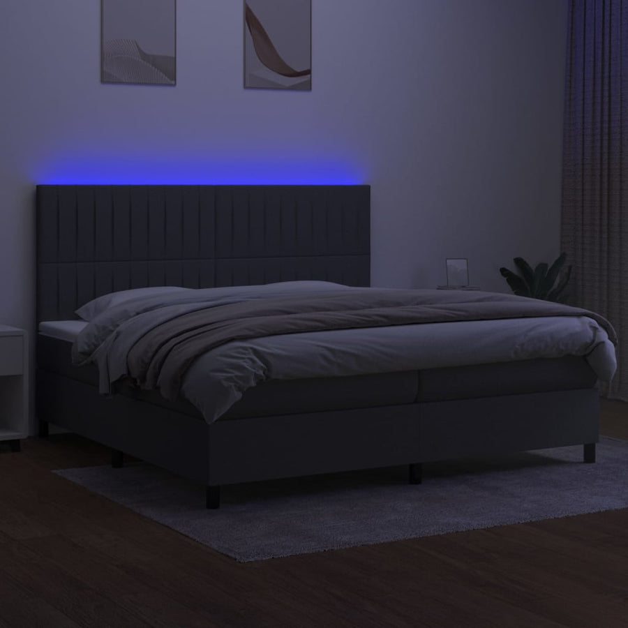 Boxspring Met Matras En Led Stof Donkergrijs 200 x 200 cm Verticale strepen