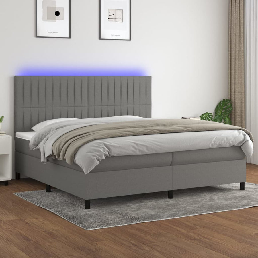Boxspring Met Matras En Led Stof Donkergrijs 200 x 200 cm Verticale strepen