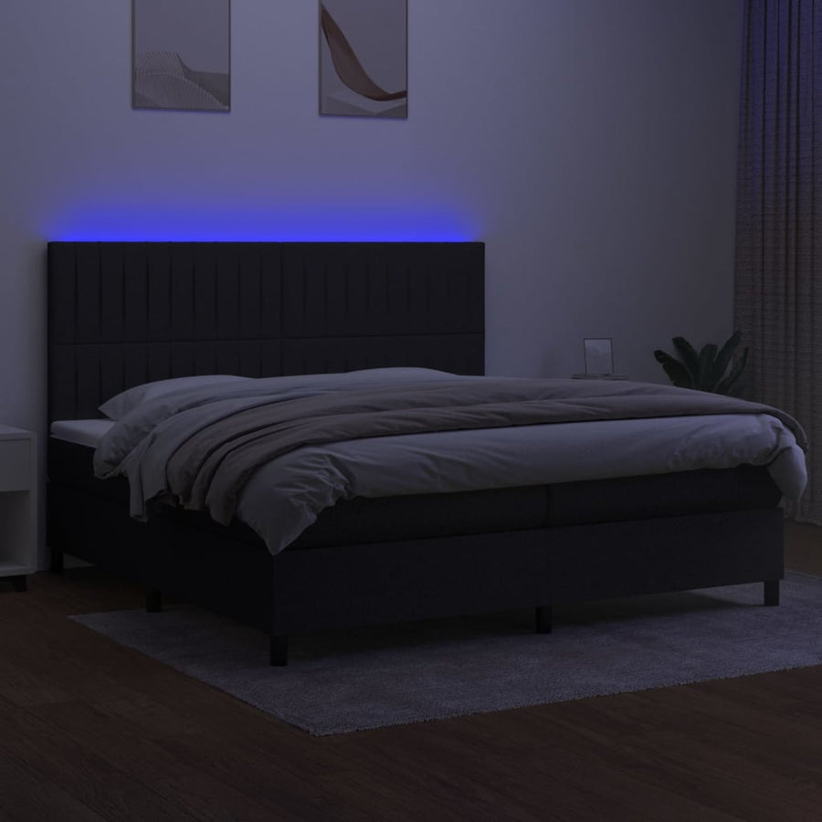 Boxspring Met Matras En Led Stof Zwart 200 x 200 cm Verticale strepen