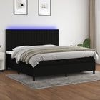 Box spring with mattress and black LED fabric 200x200 cm