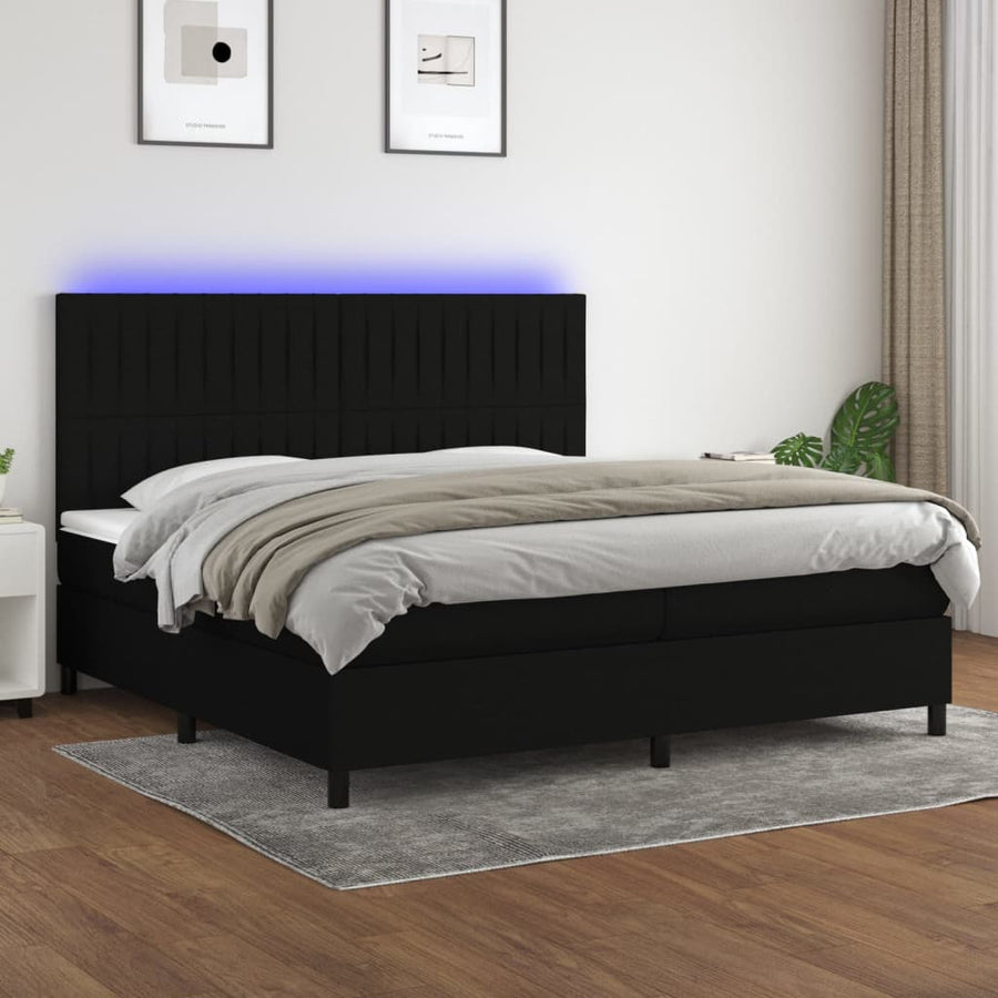 Boxspring Met Matras En Led Stof Zwart 200 x 200 cm Verticale strepen