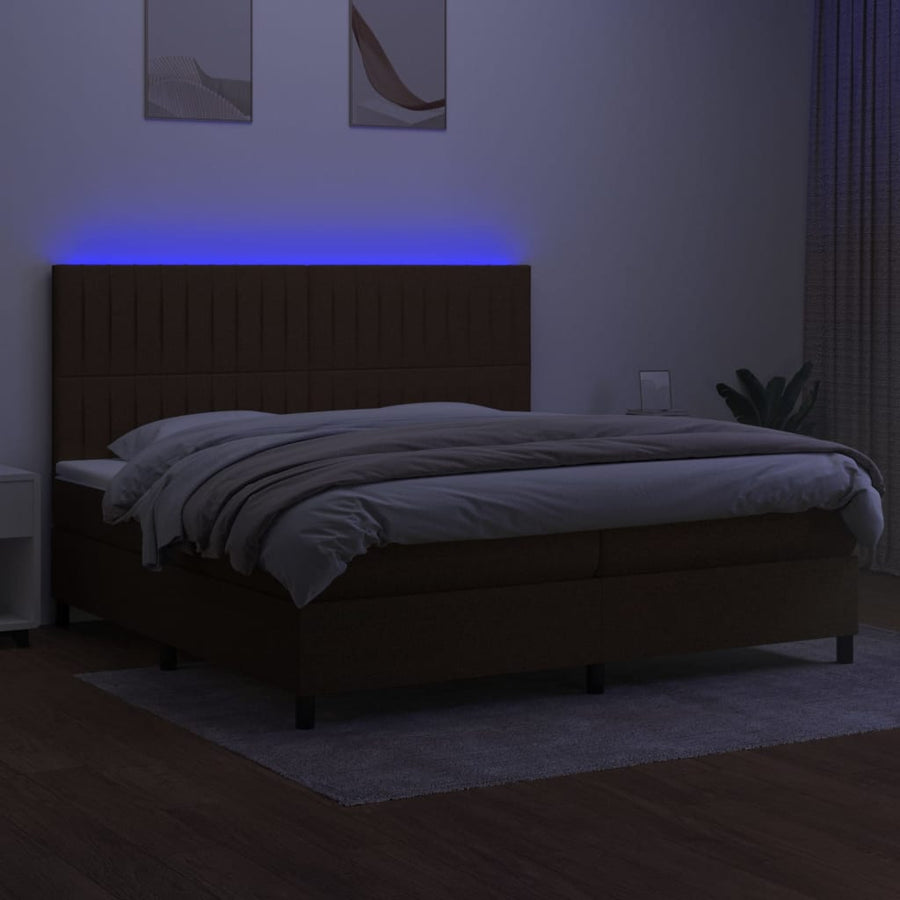 Boxspring Met Matras En Led Stof Donkerbruin 200X200 Cm 200 x 200 cm Verticale strepen