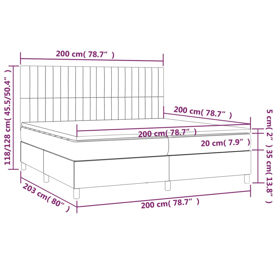 Boxspring Met Matras En Led Stof Donkerbruin 200X200 Cm 200 x 200 cm Verticale strepen