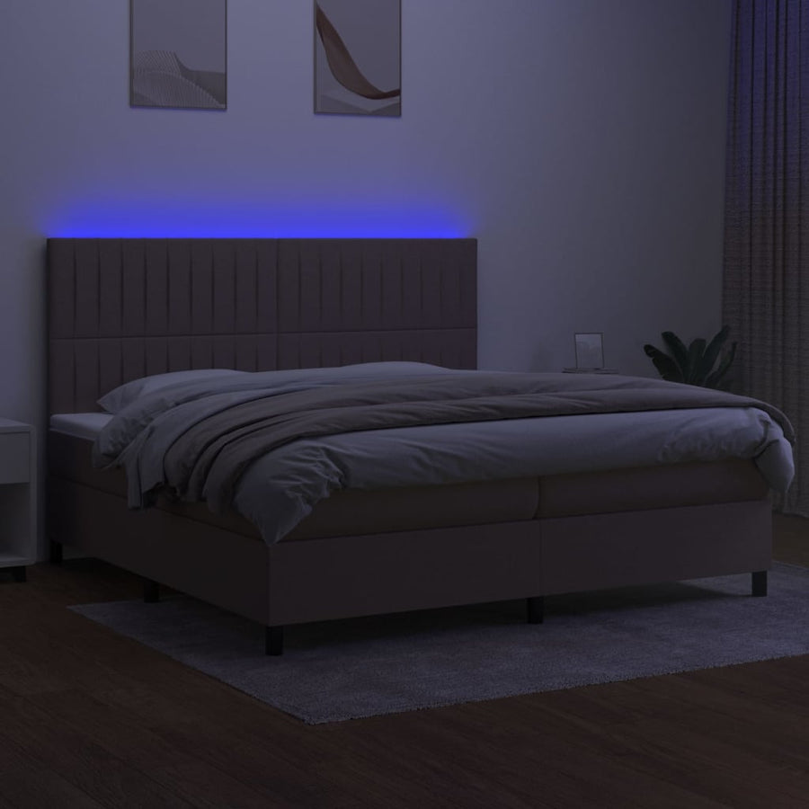 Boxspring Met Matras En Led Stof Taupe 200 x 200 cm Verticale strepen